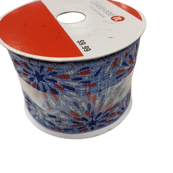 Ribbon, Wired, 2.5 in X 20 ft, Red White Blue Fireworks