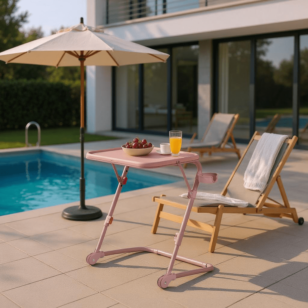 Homy Casa Folding TV Tray Table with Cup Holder, Adjustable Snack Table for Bed, Sofa, Couch, Pink