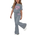 thumbnail image 2 of Amidoa Girls Summer 2 Piece Outfits Floral Cute Short Sleeve and Casual Pants Kids Clothing Set Gray Size 8 Gray Size 14, 2 of 7