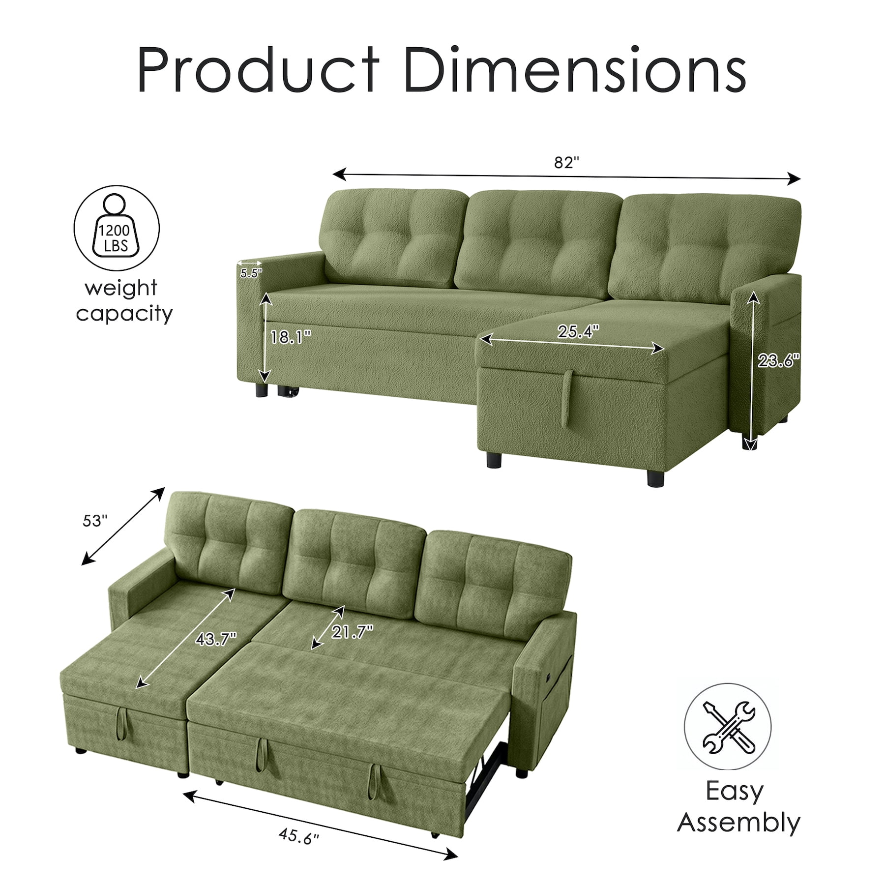 Xiweot Convertible Sleeper Sofa Bed, 82" L Shaped Sectional Couch with Pull Out Bed, Storage Chaise & Reversible Lounge, Teddy Fabric Compact Sectional Sofa for Living Room Apartment (Green)