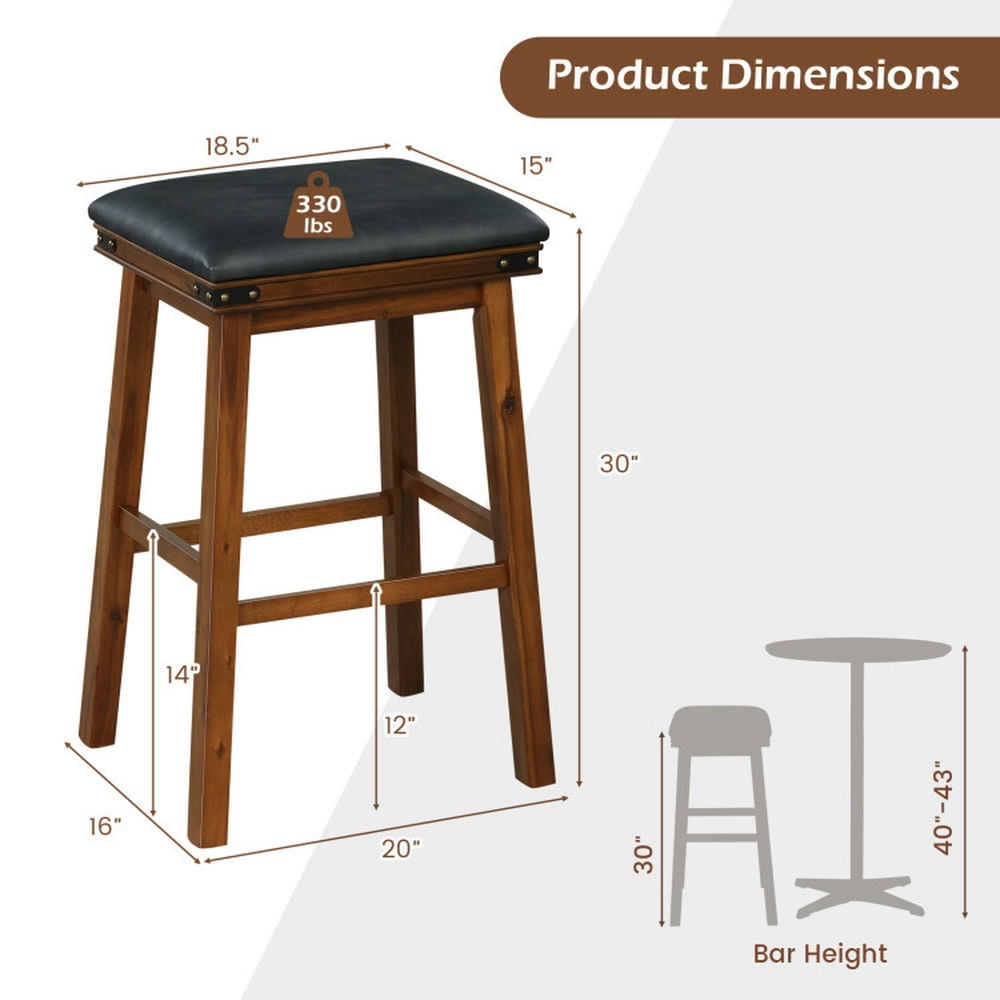Demi Bonn 30" Set of 2 Rubber Wood Bar Stool, Modern Kitchen Dining Chair, Brown