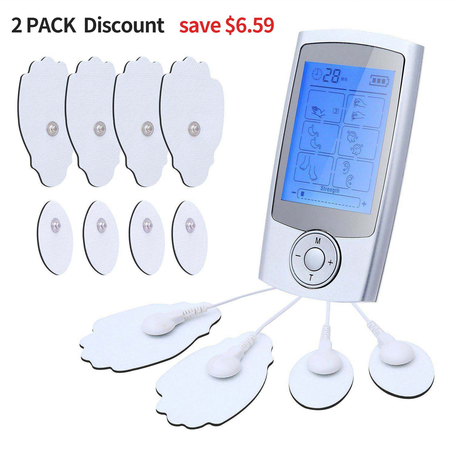 Tens Unit Muscle Stimulator for Pain Management 16 Modes Electro Therapy Pain Relief System with Replacement Pads from TECBOX 2PACK Walmart