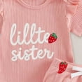 thumbnail image 4 of CAICJ98 Newborn Baby Girl Clothes Infant Summer Outfits Little Sister Ruffle Romper Strawberry Shorts Headband Set 0-18 Months Baby Clothes Girl (Pink,0-3 Months), 4 of 4