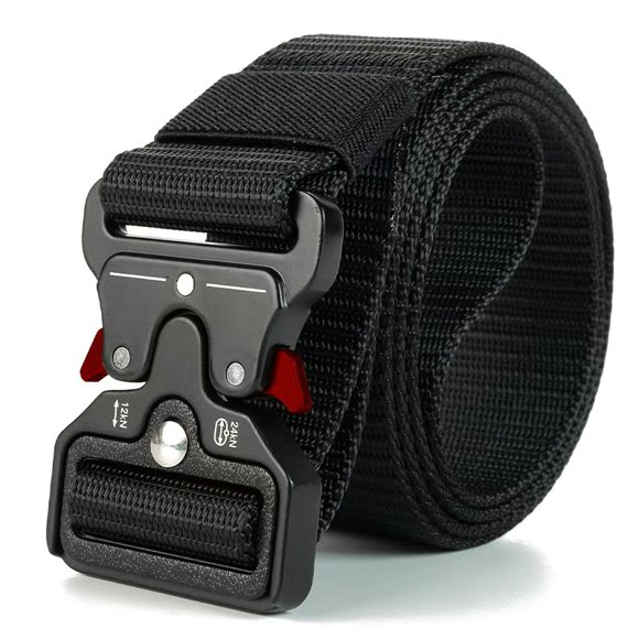 Jinswick 49in L Tactical Belts for Men, Military Style Quick Release Metal Buckle Belt, 1.5" Heavy-Duty Nylon Riggers Belts for Men, Concise and Elegant for Casual Pants, Tactical Trousers, Black Red