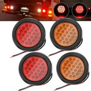 4Pack 12/24V 4" Round led Trailer Lights 24LED Waterproof Brake/Stop/Turn Tail Marker Light/Lamp for RV Trucks Trailer( 2*Red   2*Amber)