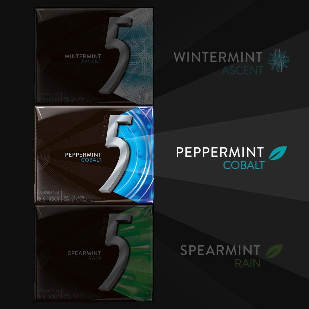 5 GUM Peppermint Cobalt Sugar Free Chewing Gum, 15 Pieces (20 Pack)