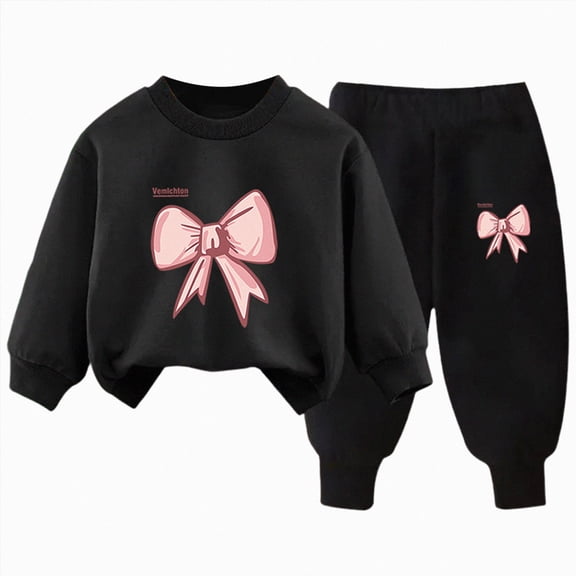 NIEWTR Toddler Girls Girls Winter Pajama Set 2 Piece Warm Plush Pullover Tops & Pants Ribbed Sleep wear 2PCS Pcs Outfits 2t 3t 4t 5t 6t 7t Kids Winter Pajamas(A-Black,5-6 Years)