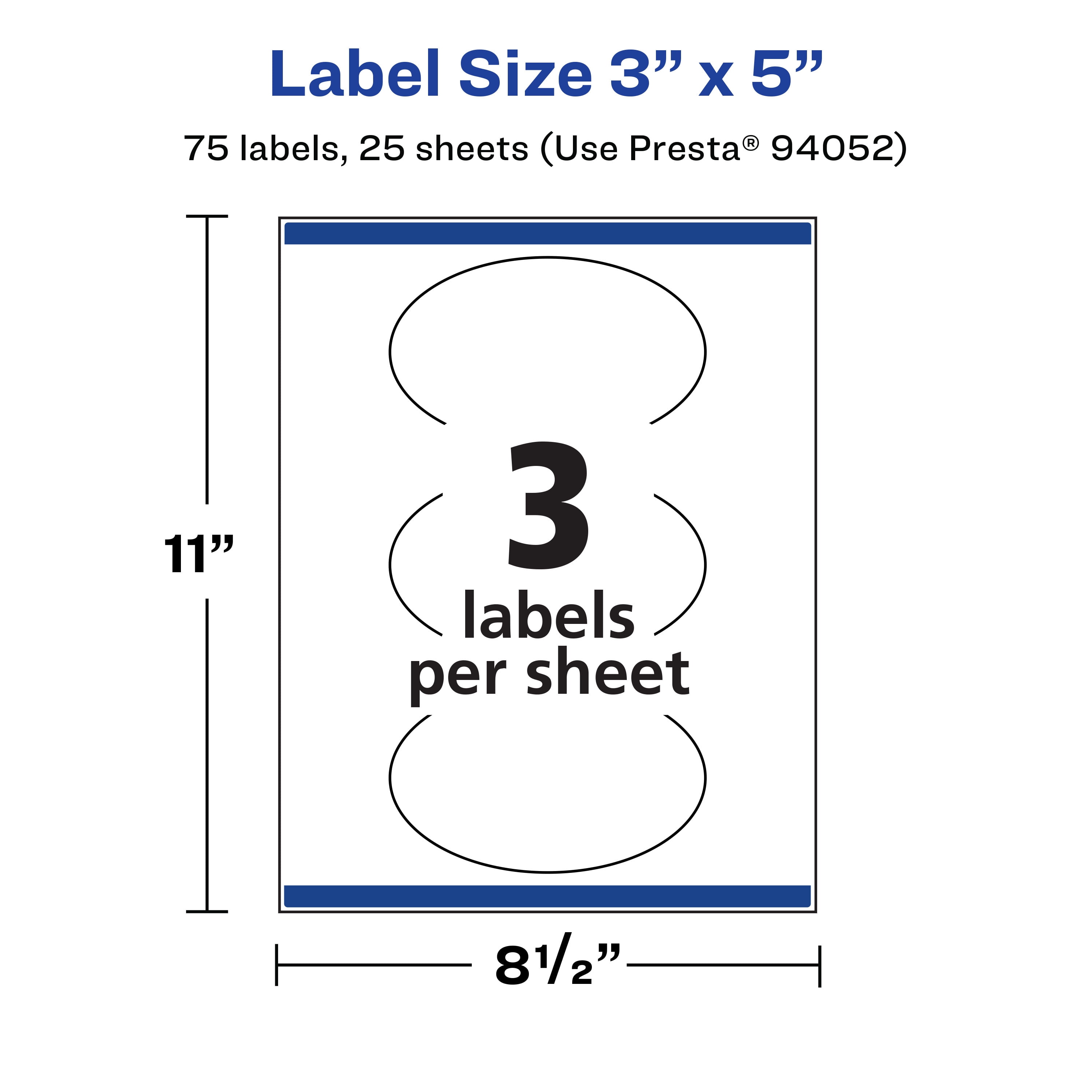 Avery 3" x 5" Waterproof Oval Labels, 75 Labels