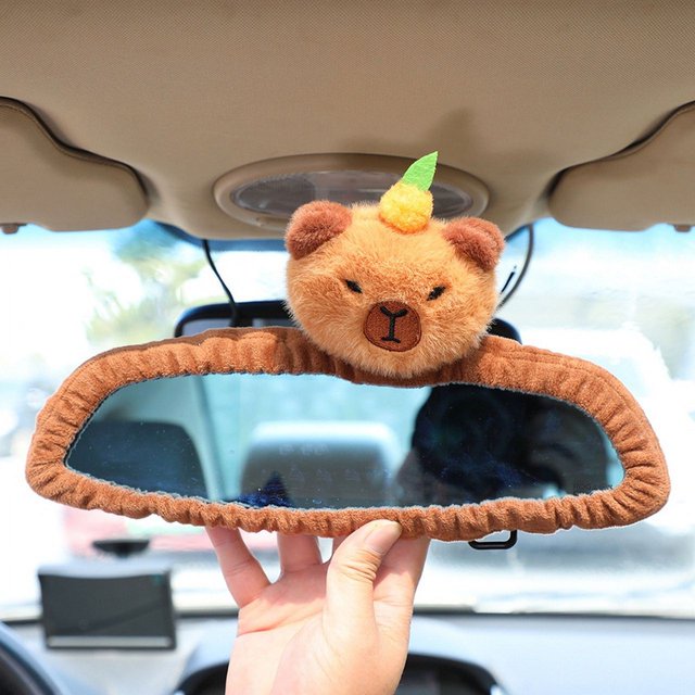 Cute Capybara Plush Car Pillow Rearview Mirror Tissue Box Car Headrest Shoulder Cover Combination Of Car Supplies Decoration Car DMH