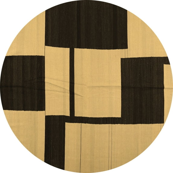 Ahgly Company Indoor Round Abstract Brown Contemporary Area Rugs, 6' Round