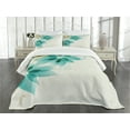 thumbnail image 3 of Ambesonne Teal Quilted Bedspread Set 3 Pcs, Vintage Floral Elements, Queen Size, Turquoise Beige, 3 of 5