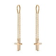 thumbnail image 2 of Bling Jewelry Womens Long Chain Dangle Religious Cross Threader Earrings Rose Gold Plated Silver, 2 of 5