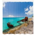 thumbnail image 3 of Ambesonne Nautical Shower Curtain, Ship Wreck on Beach, 69"Wx84"L, Multicolor, 3 of 5