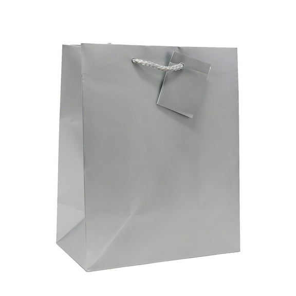 Allgala 12PK Value Premium Solid Color Paper Gift Bags (09"MED-Silver-GP50041)