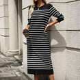 thumbnail image 4 of XFYSSS Fashion Ladies' Round Neck Long Sleeved Slim Fit Variegated Striped Knitted Long Dress Fashionable Autumn And Winter Dress, 4 of 7