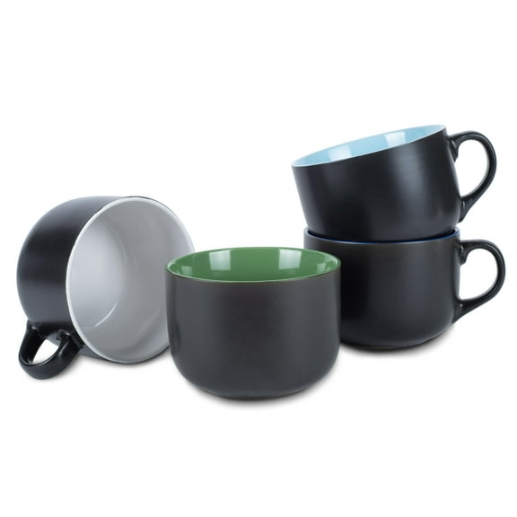 Elanze Designs Color Pop Blue Green White 24 ounce Ceramic Jumbo Mugs Set of 4