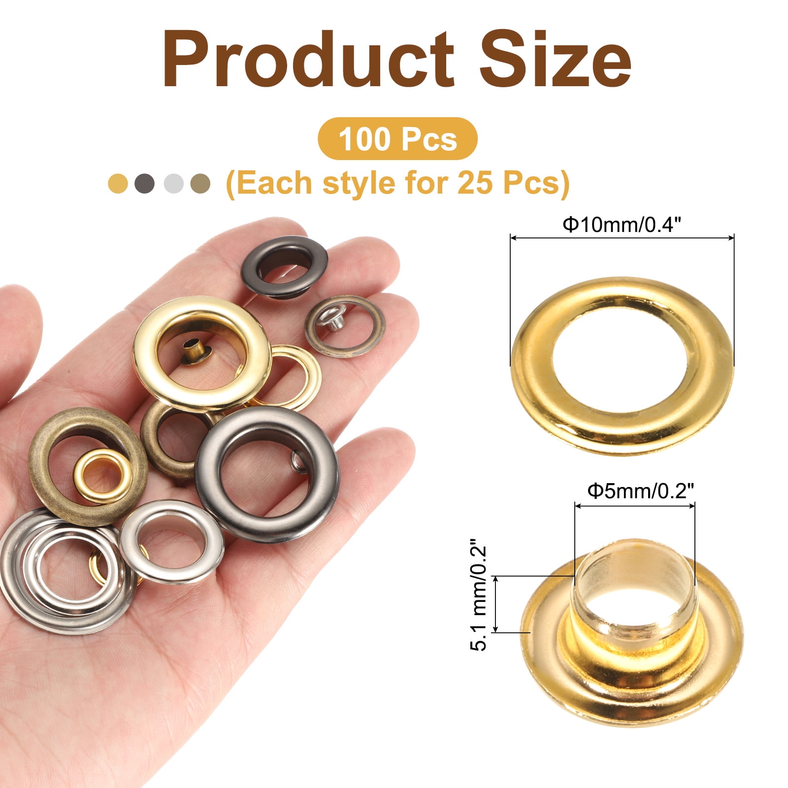 Unique Bargains Grommets Eyelets with Washers Crafting Repair Gold/Silver/Gray/Bronze 5mm