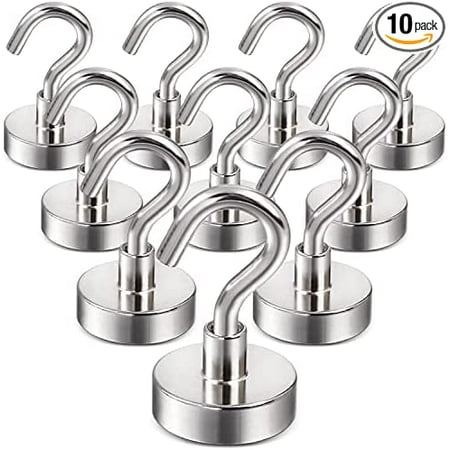 

Magnetic Hooks 25Lbs Facilitate Hook Neodymium Magnet Hooks with Nickel Coating for Cruise，Kitchen Home Workplace Office and Garage etc 10 Packs (Silver)