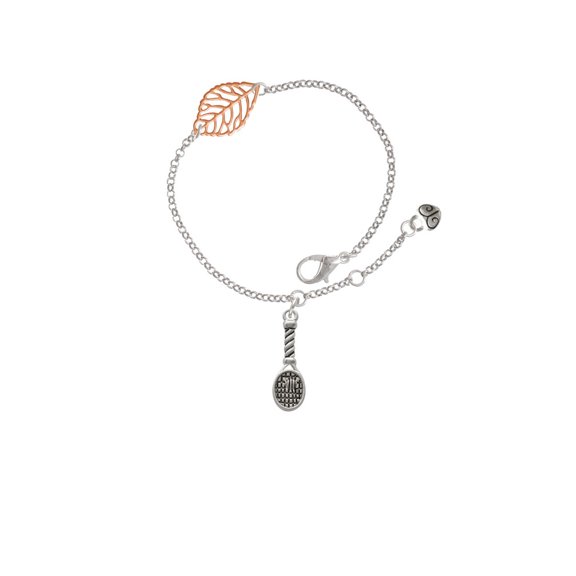 Delight Jewelry Silvertone Tennis Racquet - Rose Goldtone Leaf Delicate Bracelet, 6.25 1.75"