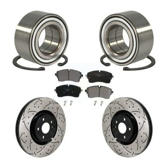 Transit Auto Front Wheel Bearing Coated Drilled Slotted Disc Brake Rotors and Ceramic Pads Kit for Car Land Rover Range Evoque Jaguar E-Pace with 349mm Diameter Rotor KBB-130774