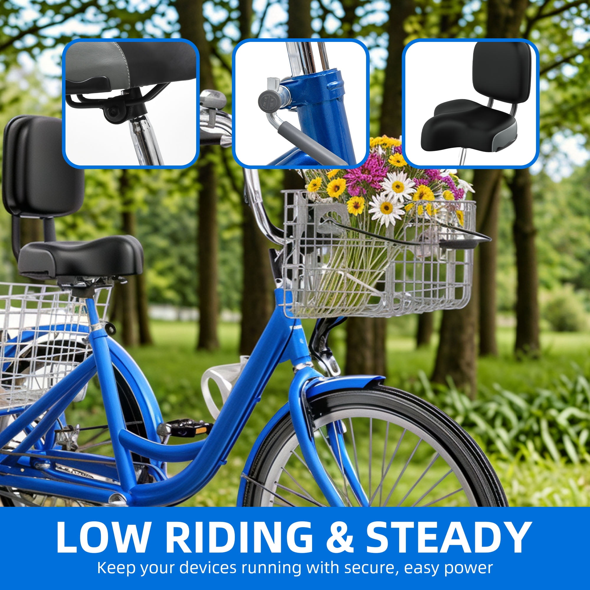 Uforic Sturdy Tricycle Three Wheel Bike Outdoor Adult Blue (One Piece)