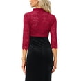 thumbnail image 3 of INSPIRE CHIC Elegant Lace Bolero Shrug for Women 3/4 Sleeve Sheer Floral Lace Cardigan Top XL Dark Red, 3 of 5