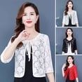 thumbnail image 2 of Women Fall Spring Coat Lace-up Floral Embroidery Solid Color Shawl Three Quarter Sleeves Loose Hollow Out Lace Round Neck Short Type Sun Protection Jacket, 2 of 8