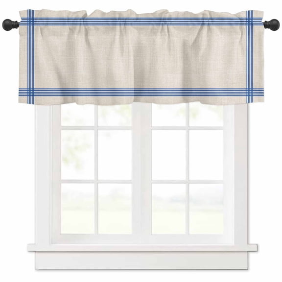 Navy Blue Stripes Valances for Windows Farmhouse Kitchen Curtains Valances Rod Pocket Valance Curtains for Kitchen Windows Beige Country Modern Simple Striped Window Valances for Bathroom 54"x18"