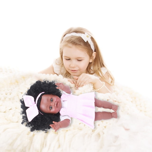 Afroamericano Reborn Simulación Negro Esmalte completo Baby Doll Girl Toy (Q)