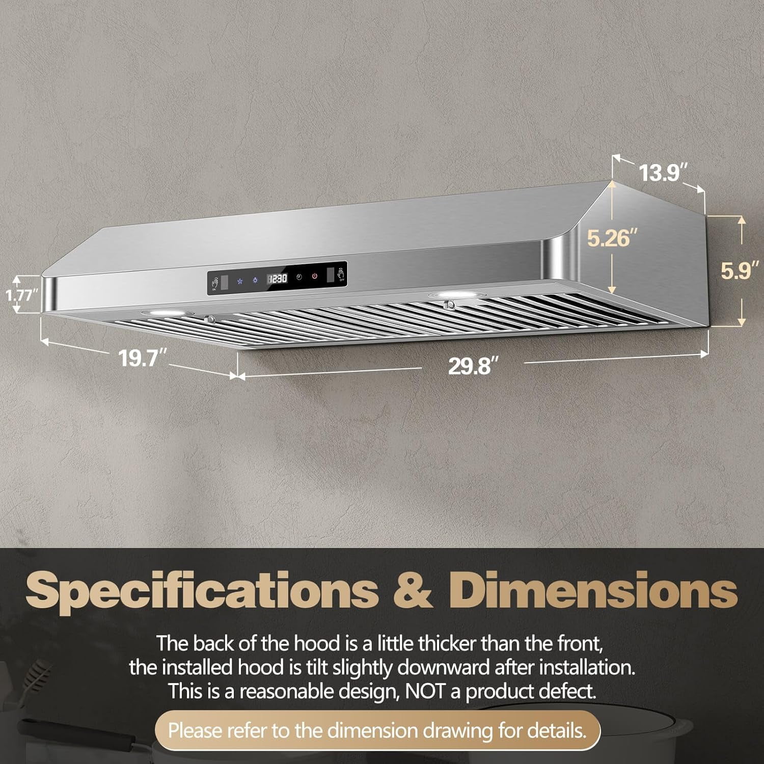Under Cabinet Range Hood 30 inch Stainless Steel Ducted/Ductless Range Hood with Touch Gesture Remote Control 700CFM & 3-Speed Kitchen Stove Vent Hood Baffle Filters 3 Air Vents