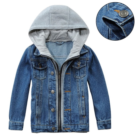 Kids Denim Jacket Long Sleeve Denim Hoodie Blue Jean Jacket Boys Lightweight Jacket Kids Jackets Boys Size 9-10 Years