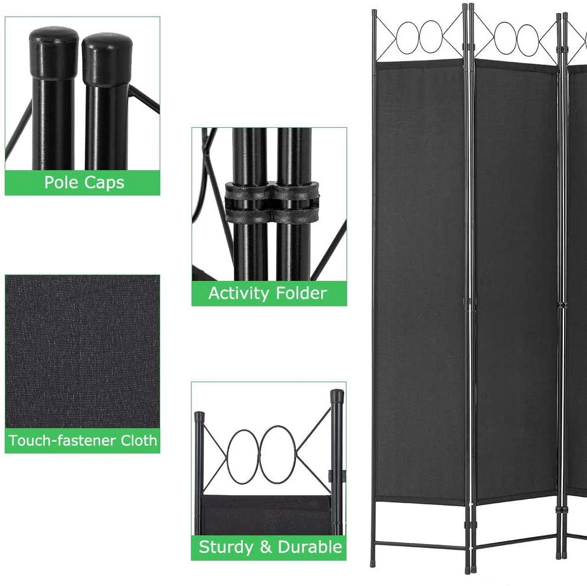 FDW 4 Panel Room Divider 6 ft Steel for Home Office Bedroom, Black