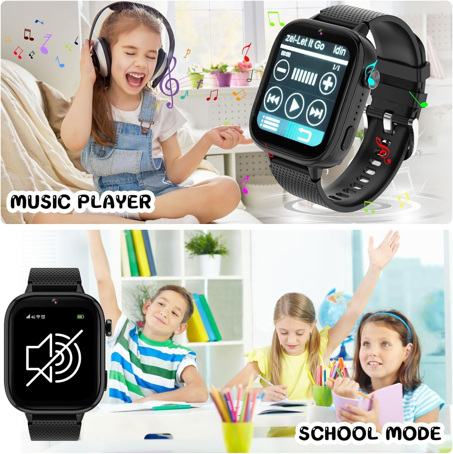 SHANNA 4G Kids Smart Watch GPS Tracker - Smartwatch with 2-Way Call Video Calling Voice Chat SOS Class Mode Pedometer Puzzle Games Wi-Fi Touch Screen Alarm Clock Smartwatches for Boys Girl, Black