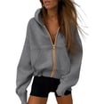 thumbnail image 1 of Sudadera con Capucha PRETTYGARDEN para Mujer, Cierre Completo, Forro Polar, Gris, Talla L, 1 of 8