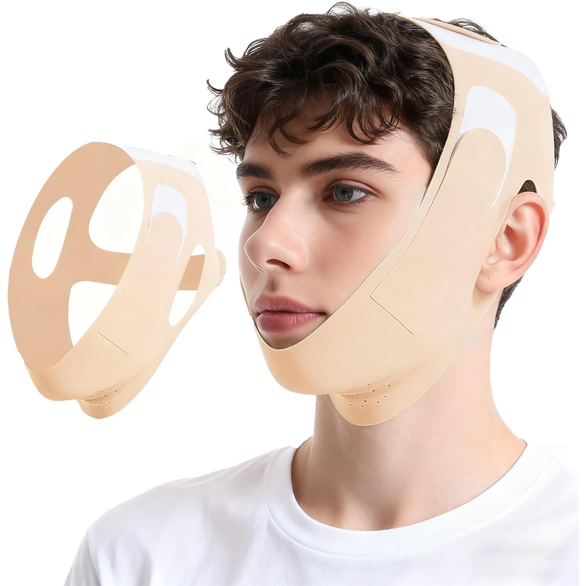Anti Snore Chin Strap for CPAP Users Chin Strap for Sleeping Anti Snoring Devices Snore Stopper for Men Women High Elasticity Traceless Breathable Reusable Stop Snoring Solution,Beige