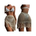 thumbnail image 5 of Women Knitted Sarongs Solid Color Hollow-Out See-Through Tassel Mini Beach Skirts Summer Drawstring Slit Swimsuit Cover-Ups, 5 of 6