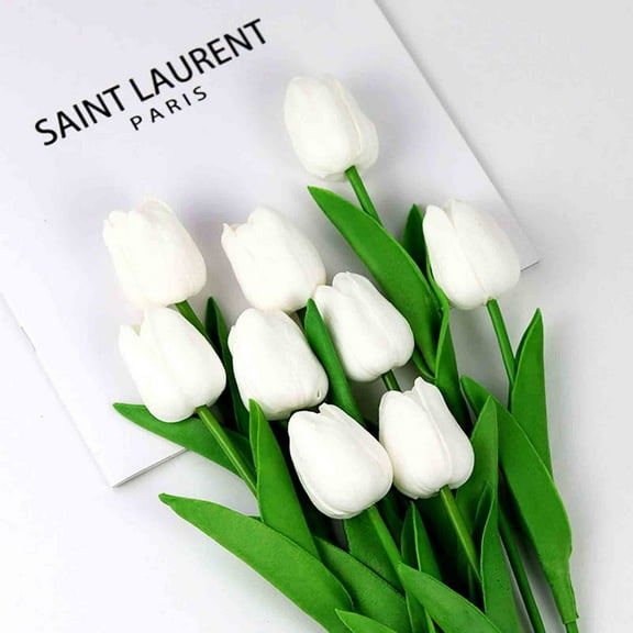 XYAIYT Mini Tulips Simulation Flowers Scandinavian Style Fake Plants for Wedding Home Decor Low Maintenance Lifelike Design for Indoor or Outdoor Use White