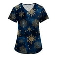 thumbnail image 5 of Wutalume Women's Festive Healthcare Scrub Set, Christmas Pattern Short Sleeve Top and Work Pants, Medical Work Uniform,Navy S, 5 of 6
