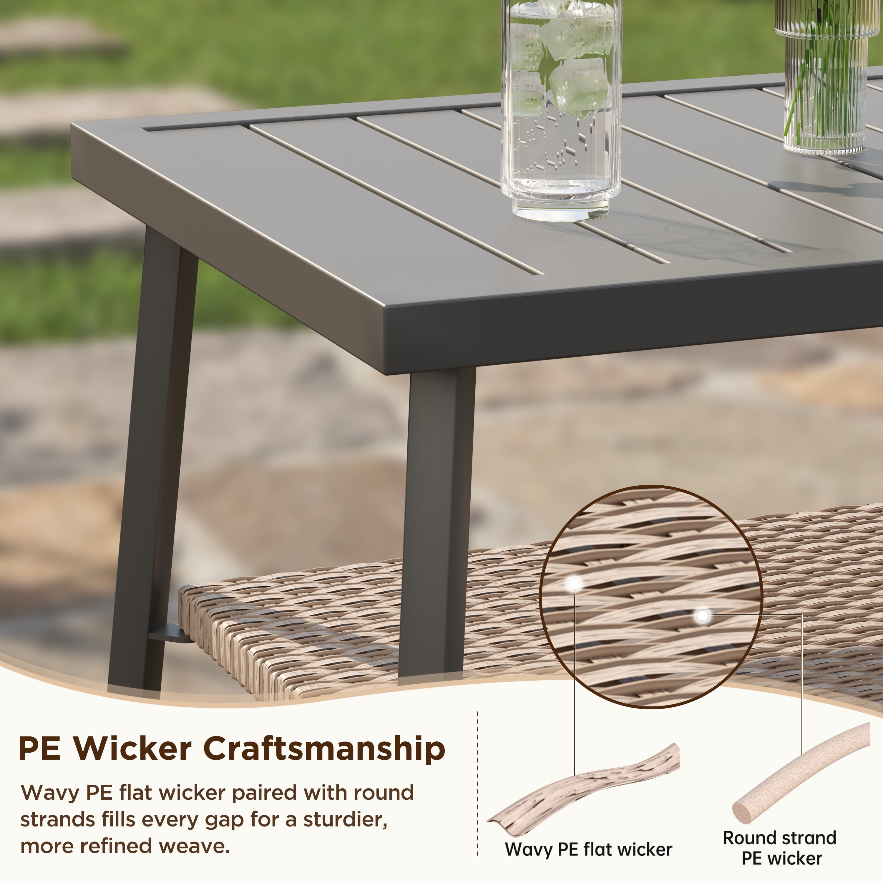 NestNook Outdoor Coffee Table, Rectangular Patio Table with aluminum  Top and Metal Frame for Garden, Deck, Balcony