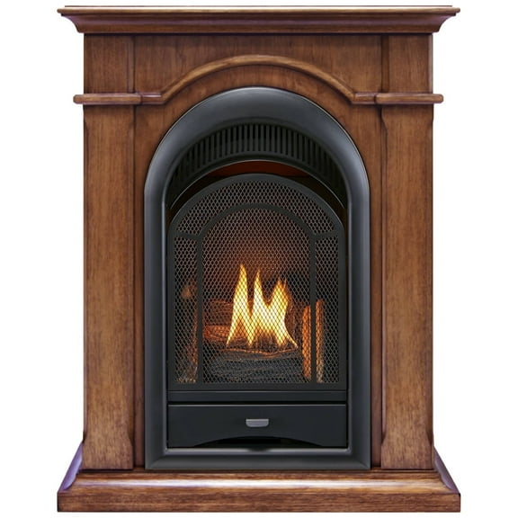 ProCom FS100T-3W Ventless Fireplace System 10K BTU Duel Fuel Thermostat Insert and Walnut Mantel