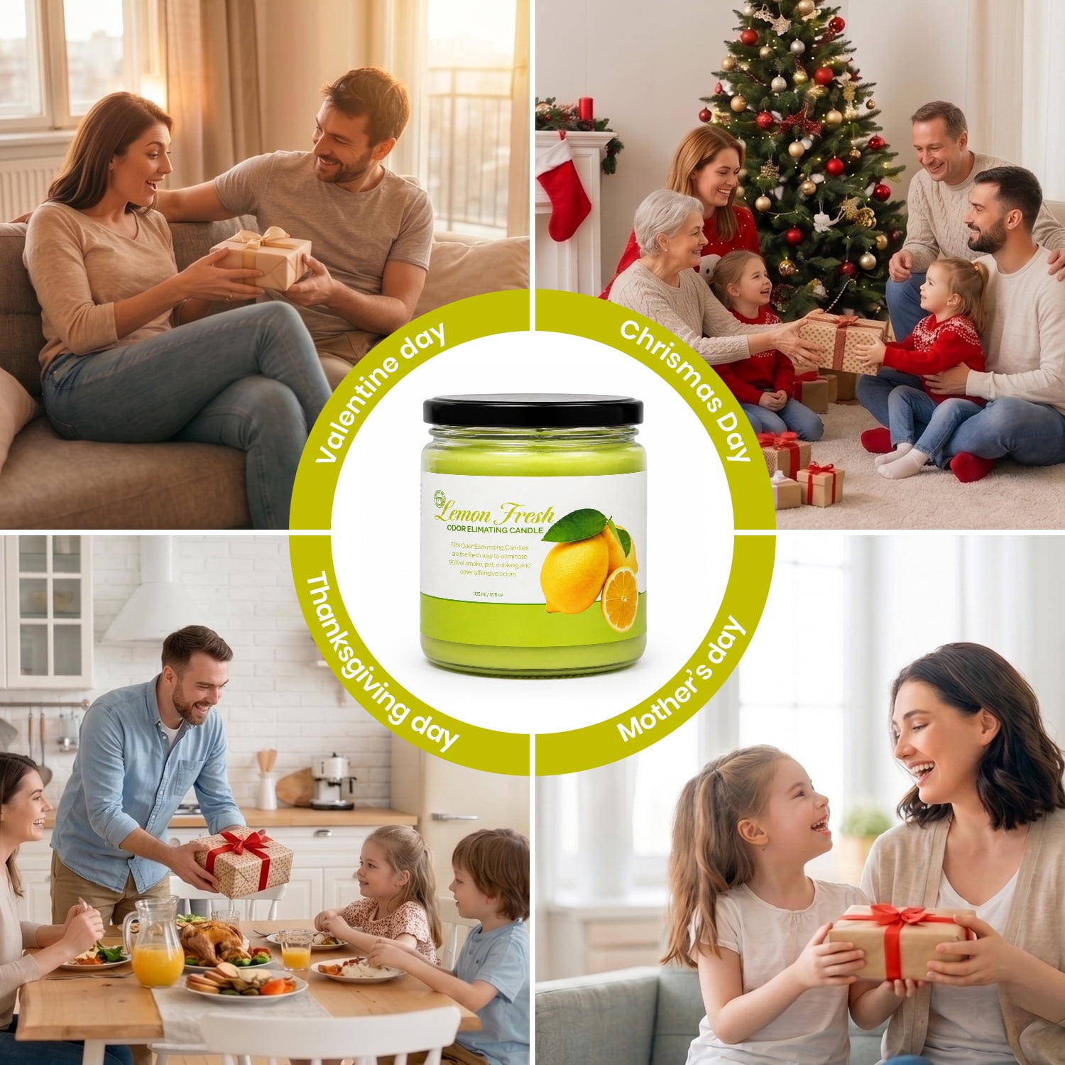 Candle Set Odor Eliminating - Pack of 2 (12oz) Lemon Fresh | 80 to 90-Hour Burn Time | Premium Soy Wax Candles | Neutralizes Pet, Kitchen, & Smoke Odors | Eco-Friendly & Long-Lasting