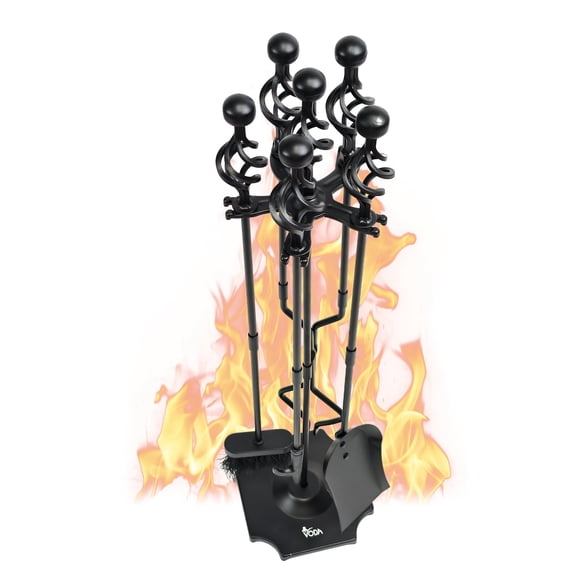 VODA Fireplace Tool Set 33" 5-Piece Cast Iron Fire Place Set Tools Indoor Fireside Accessories Large Fire Place Tool Set Outdoor