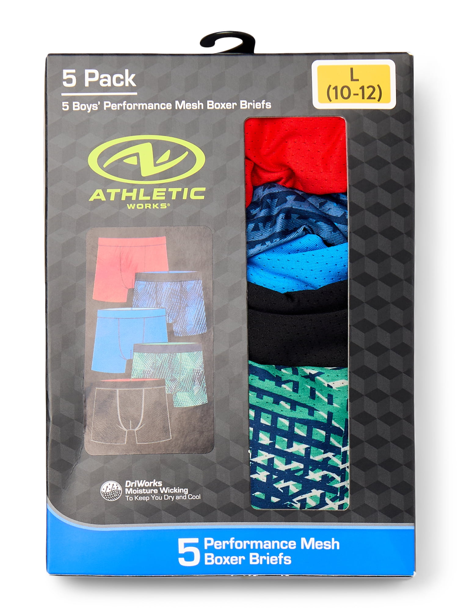 Athletic Works Boys Mesh Performance Boxer Brief Underwear, 5-Pack, Sizes S-XL