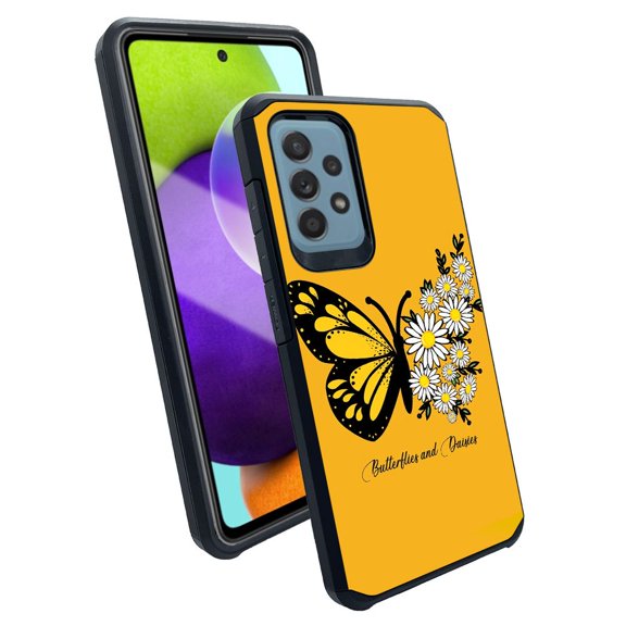 ANJ  Slim Dual Layer Shockproof Case   Tempered Glass Cover for Samsung Galaxy A52 5G - Daisy Butterfly