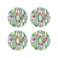 thumbnail image 2 of Kll Round Shape Drink Coasters Set Of 4,Pu Leather Absorbent Coasters Set Decorative Coffee Cup Coasters Housewarming Gift For Home Decor-Flowers And Cactus, 2 of 9
