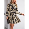 thumbnail image 5 of High Neck Floral Print Pleated Dress for Women Above Knee Length Khaki Small, 5 of 5