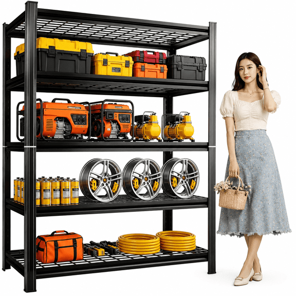 Black Adjustable Wire Shelving Storage Unit, 3000 LBS Heavy Duty Garage Shelving, 35.4" W x 15.7" D x 72" H 5-Tier Metal Shelves for Office, Basement, Warehouse, Pantry and Garage