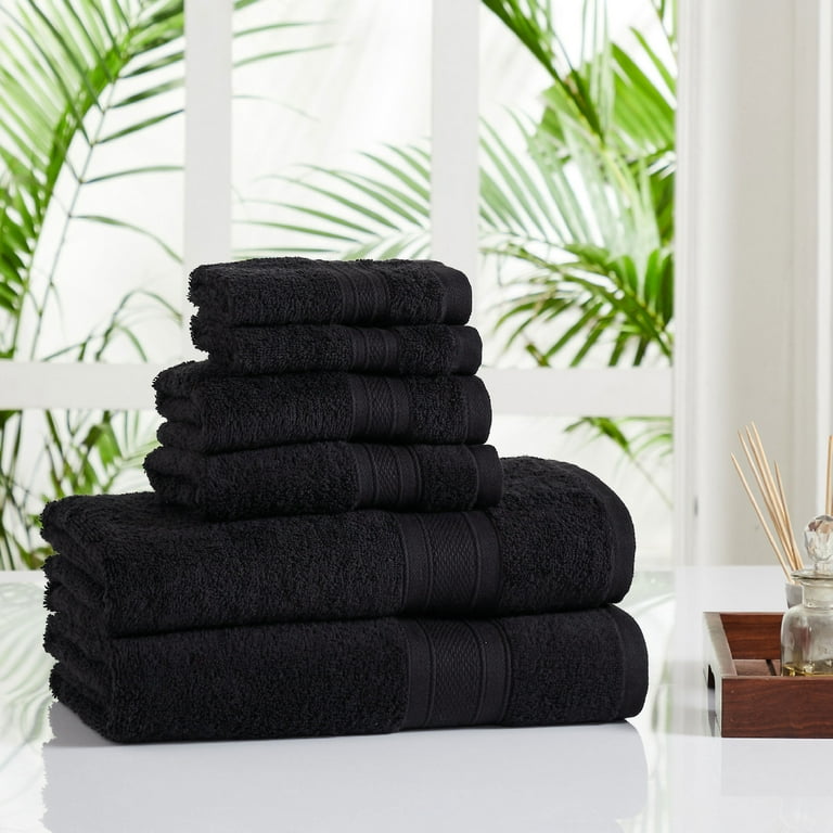 BY LORA Terry Bath Towel Hand Towel and Wash Cloth Plush Towel for Bath  Shower Black Set of 8
