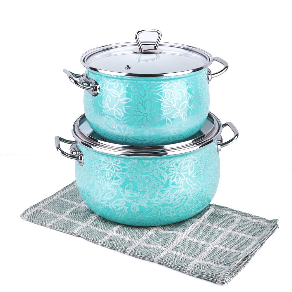 Enameled Aluminum Soup Pot Azure Enamel Set with Complimentary Kitchen