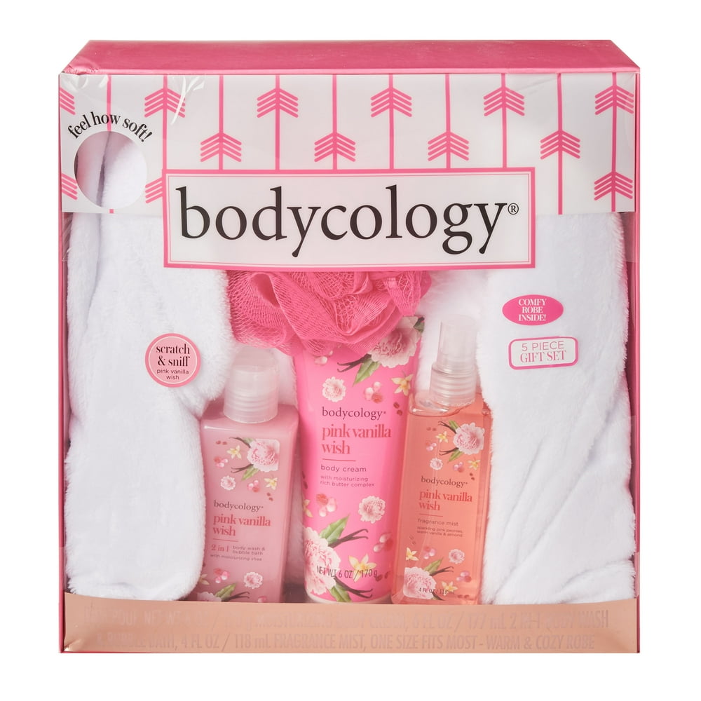 Bodycology 5Piece Cozy Bathrobe and Fragrance Gift Set, Pink Vanilla
